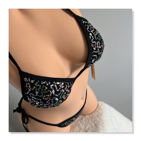 No Boundaries Sequin Mesh String Bikini Sz S NWT - Picture 5 of 14